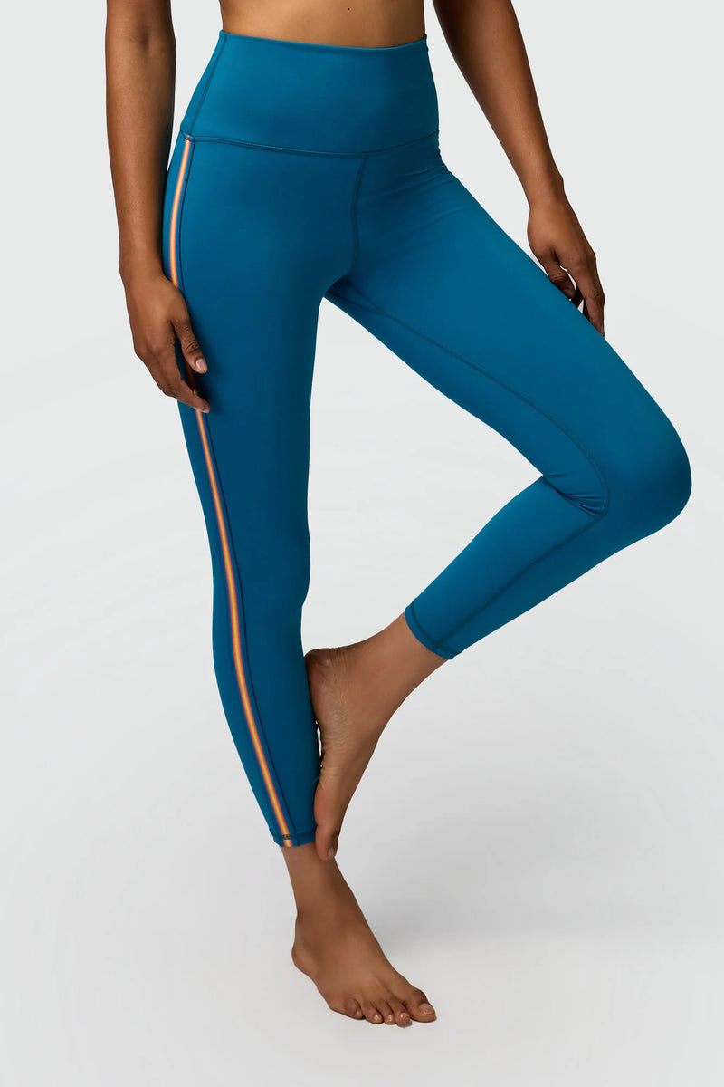 Ada High Waist 7/8 Side Stripe Legging - Dark Turquoise