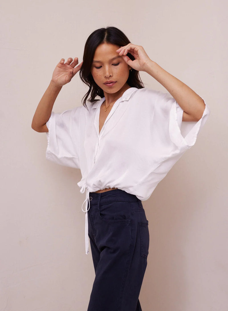 flowy white button down blouse