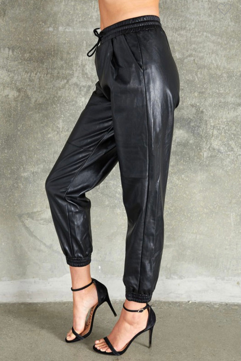 Miss Selfridge faux leather jogger pants in black
