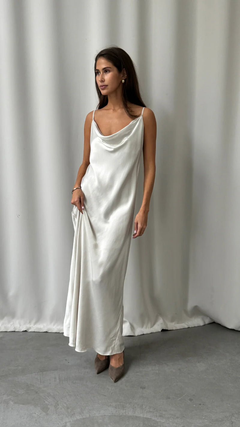 Alena Satin Dress - Pearl