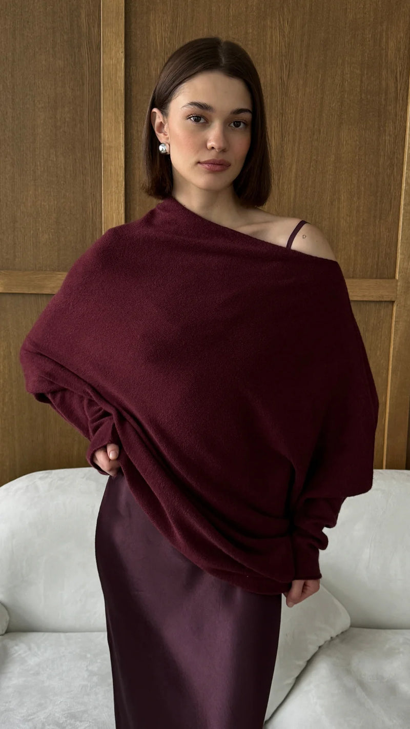 Natalie Asymmetric Sweater - Cherry