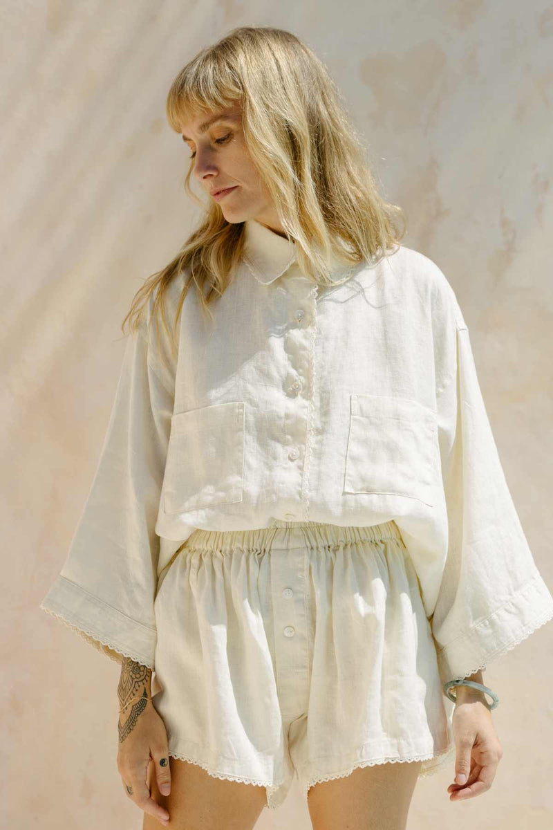 Nidra Button Down Set With Lace