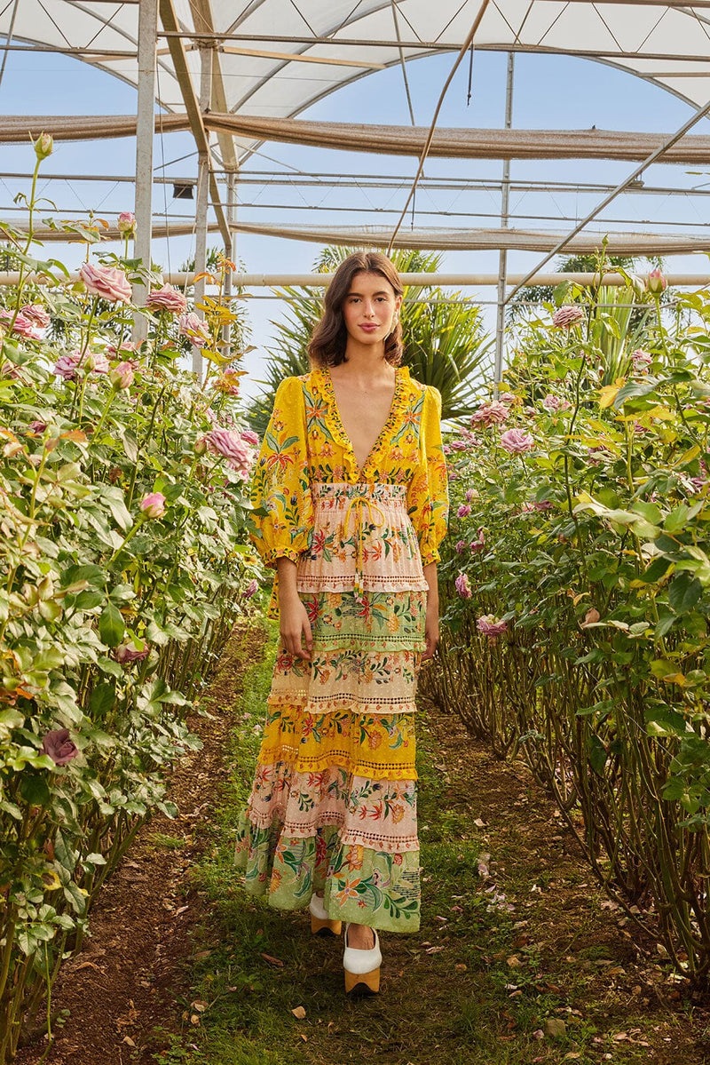Delicate Flowers Long Sleeve Maxi Dress
