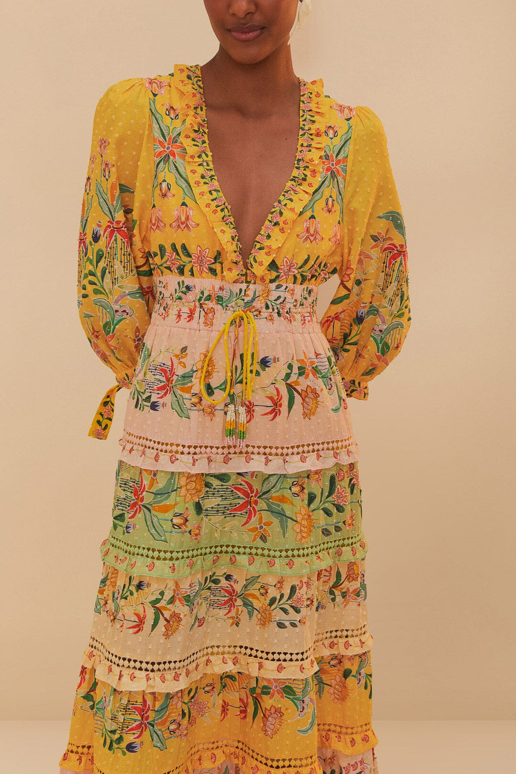 Delicate Flowers Long Sleeve Maxi Dress