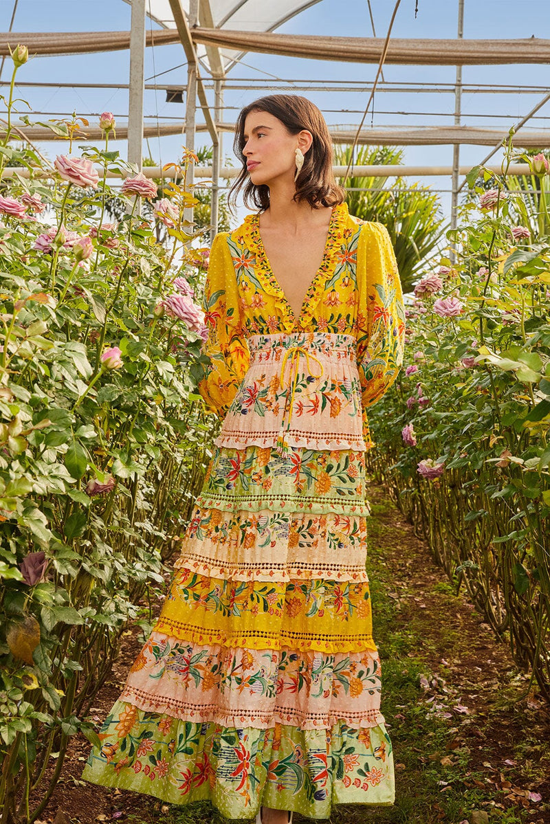 Delicate Flowers Long Sleeve Maxi Dress
