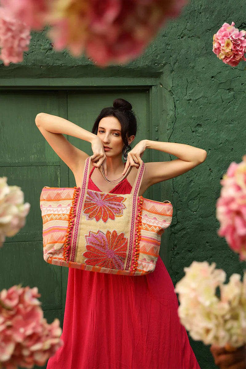 Poppy Floral Beaded Tote