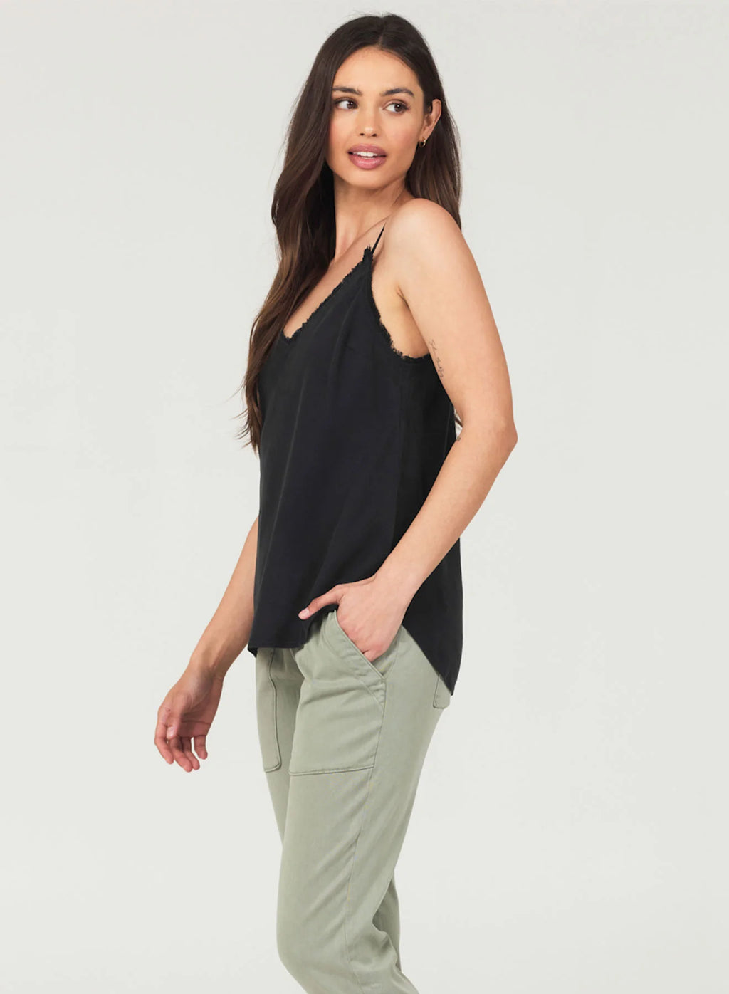 Frayed Tencel Cami - Vintage Black