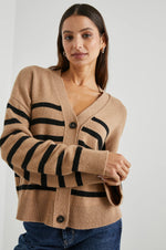 Geneva Cardigan - Camel Black Stripe