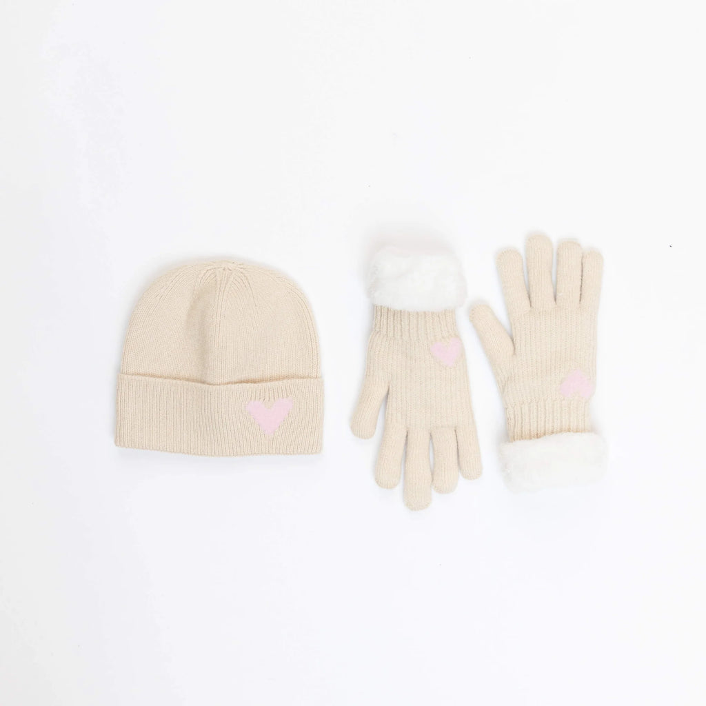Apres Heart Beanie And Mitten Set