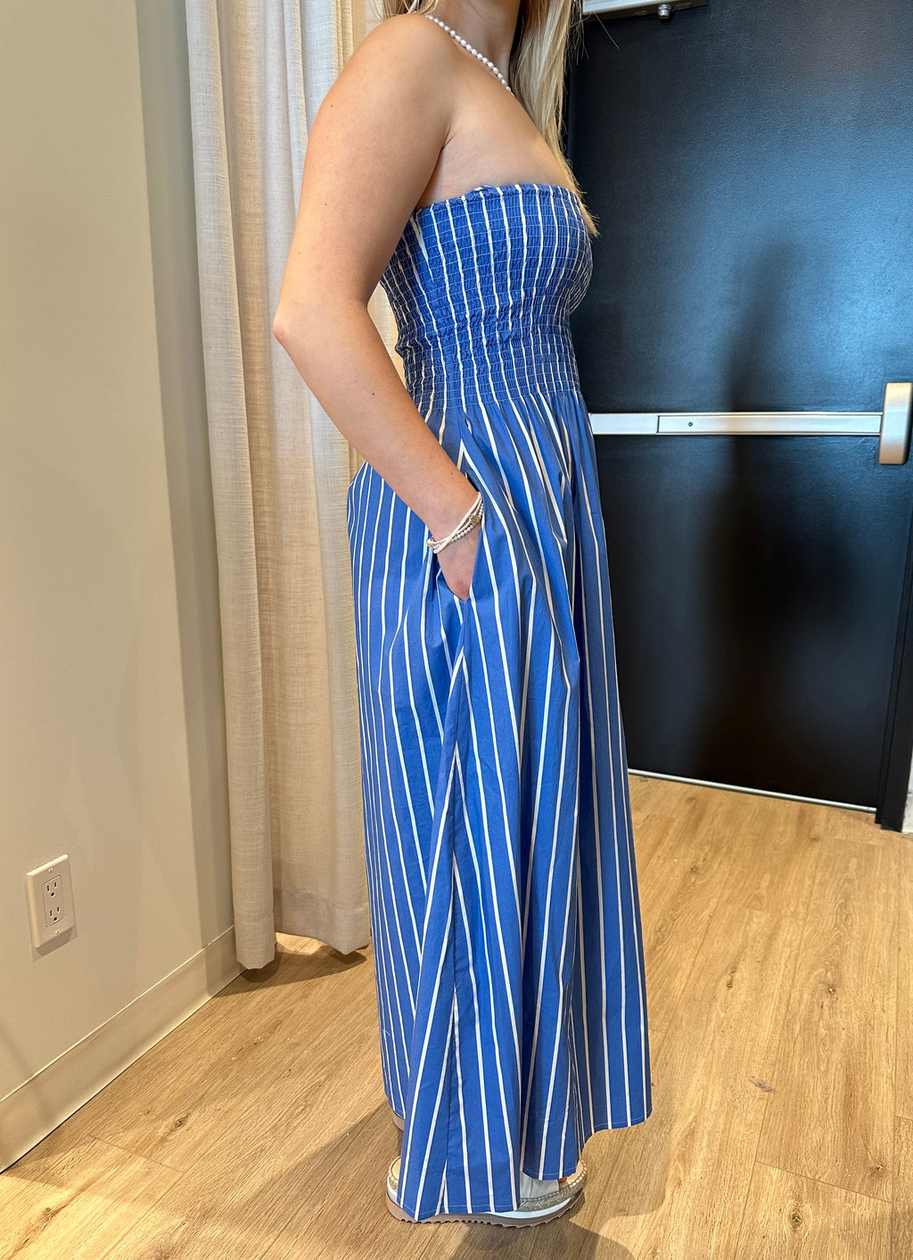 Madella Midi Dress - Adia Stripe/Ocean Blue