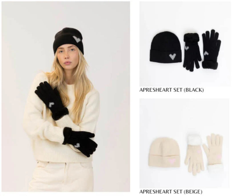 Apres Heart Beanie And Mitten Set