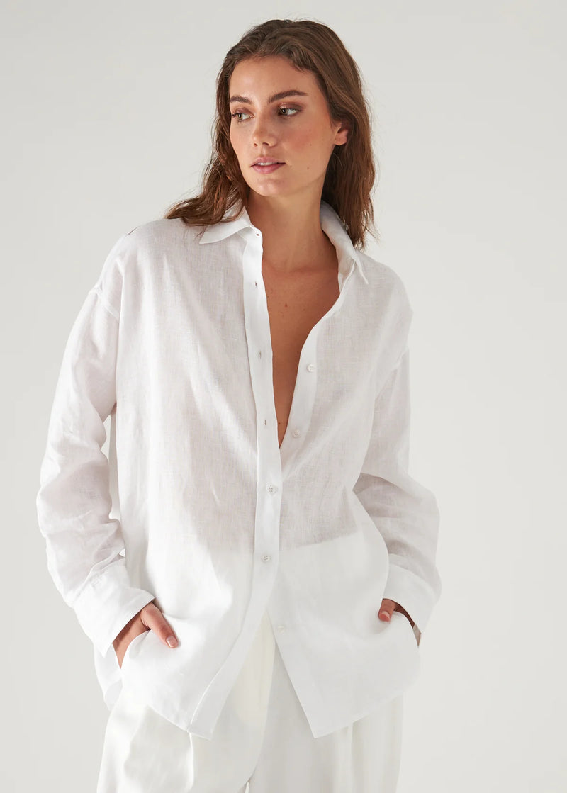 Linen Boyfriend Shirt - White