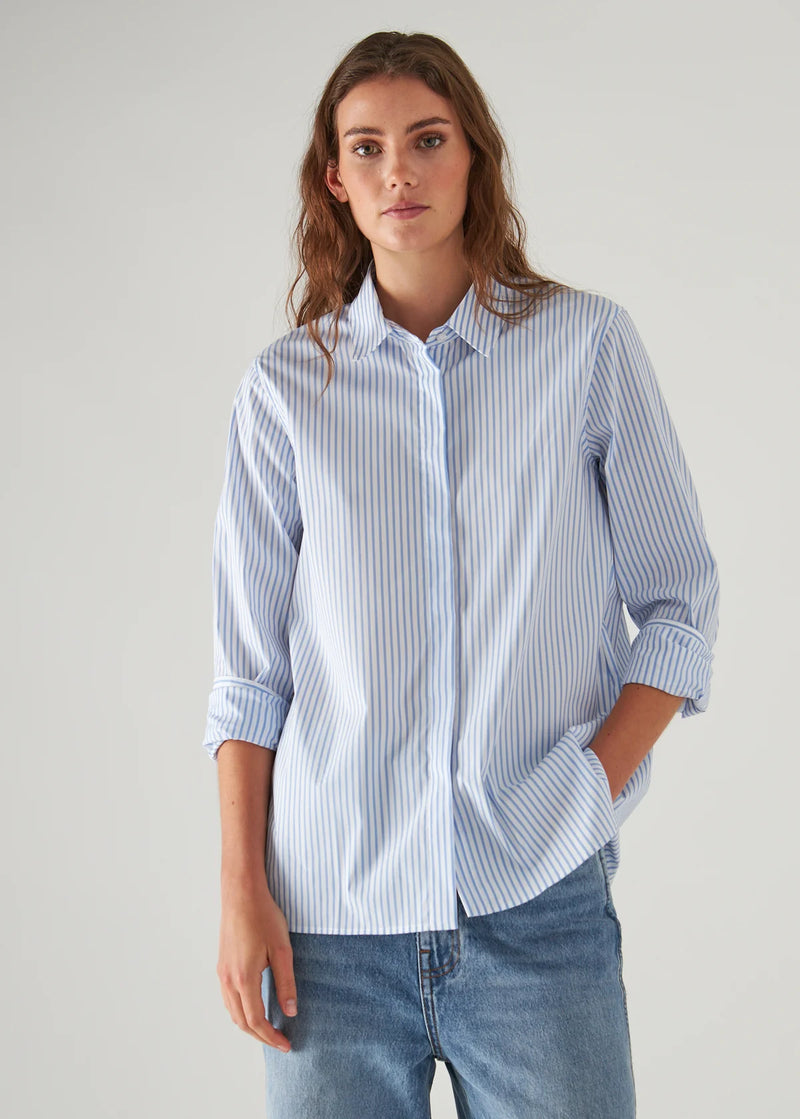 Cotton Stretch Striped Shirt - Pool