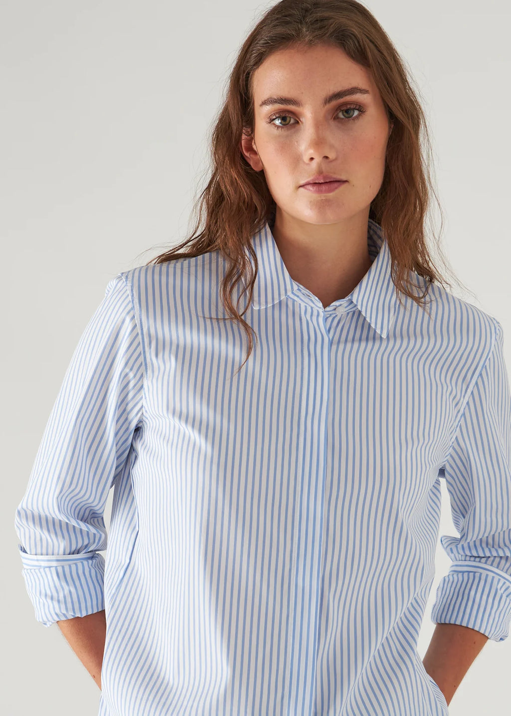 Cotton Stretch Striped Shirt - Pool