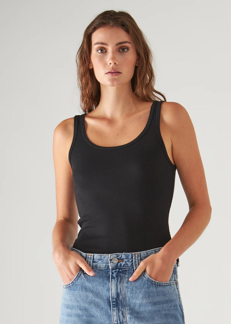 Pima Cotton Stretch Scoop Neck Rib Tank - Black