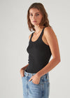 Pima Cotton Stretch Scoop Neck Rib Tank - Black