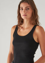 Pima Cotton Stretch Scoop Neck Rib Tank - Black