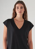 Pima Cotton Stretch Dolman V-Neck T-Shirt - Black