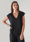 Pima Cotton Stretch Dolman V-Neck T-Shirt - Black