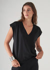 Pima Cotton Stretch Dolman V-Neck T-Shirt - Black