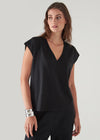 Pima Cotton Stretch Dolman V-Neck T-Shirt - Black