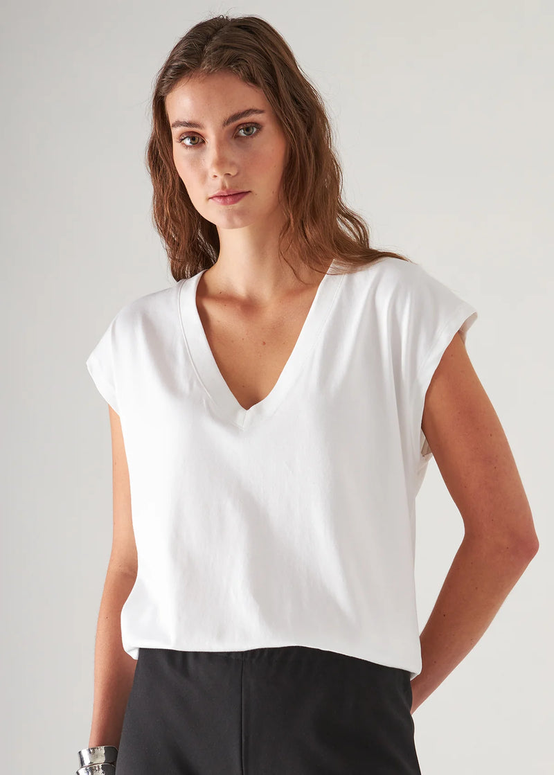 Pima Cotton Stretch Dolman V-Neck T-Shirt - White