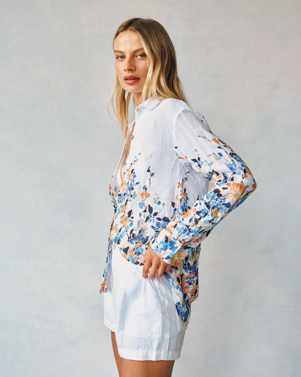 Boyfriend Button Down - Floral Border Print