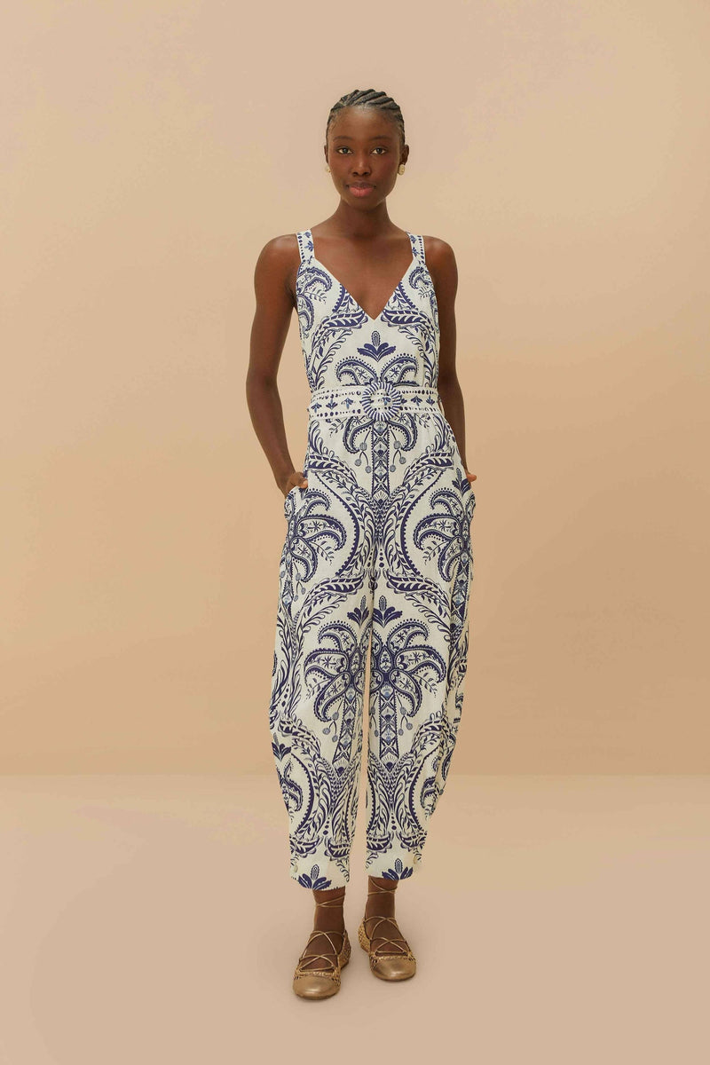 Blue Tropical Cameo Jumpsuit
