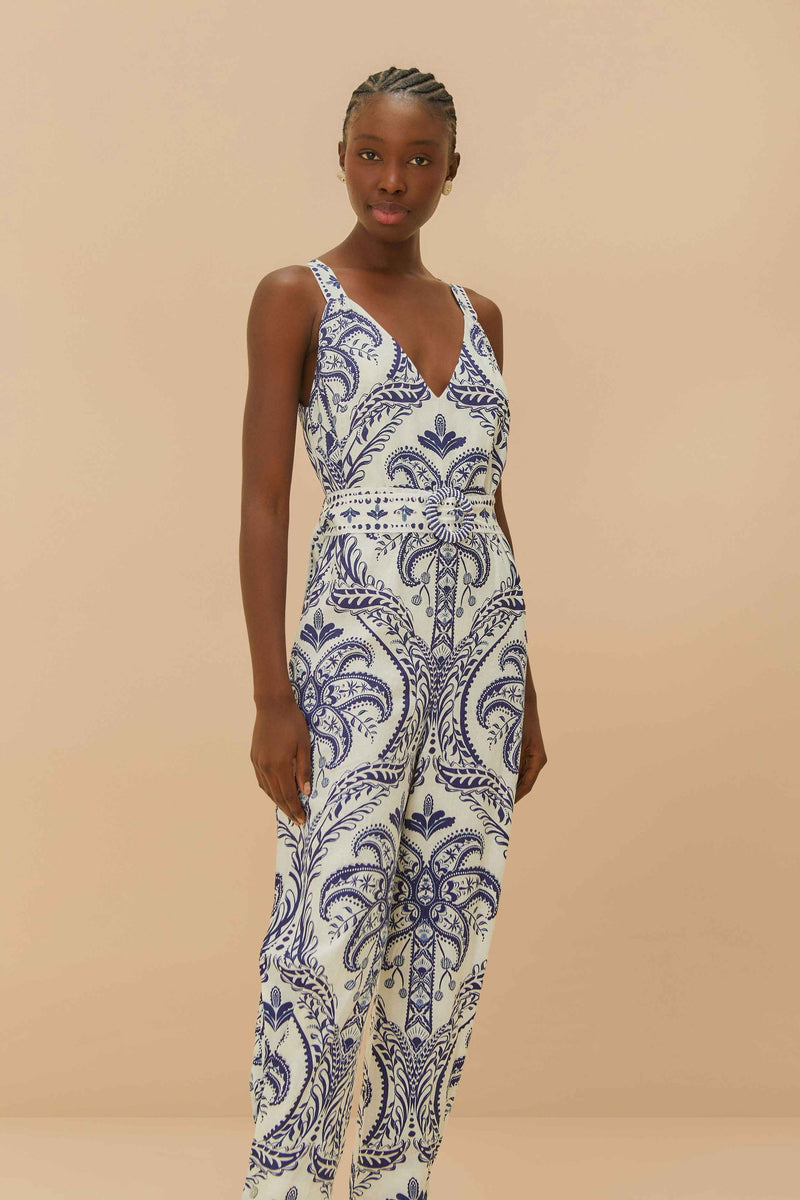 Blue Tropical Cameo Jumpsuit