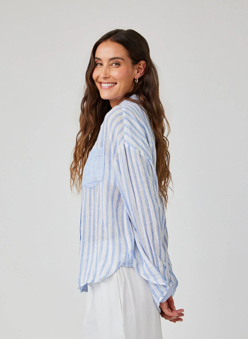 Contrast Pocket BF Shirt - Blue Sky Stripe