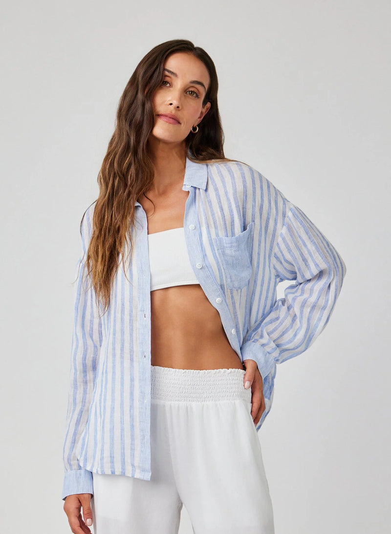 Contrast Pocket BF Shirt - Blue Sky Stripe
