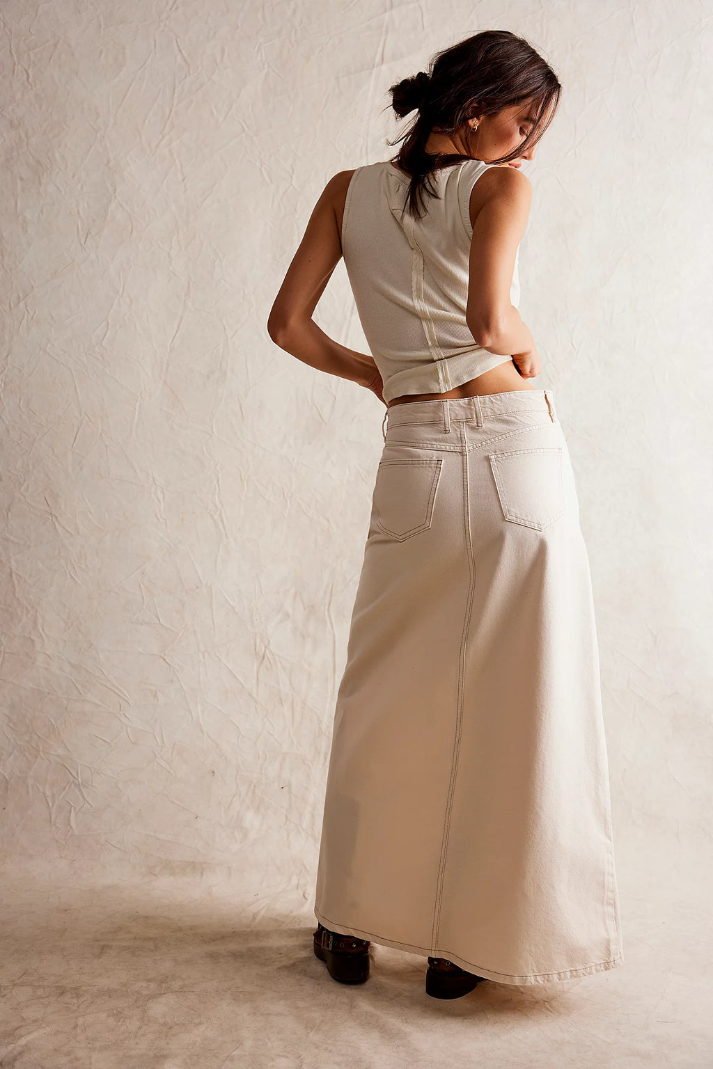 Come As You Are Denim Maxi Skirt - Ivory