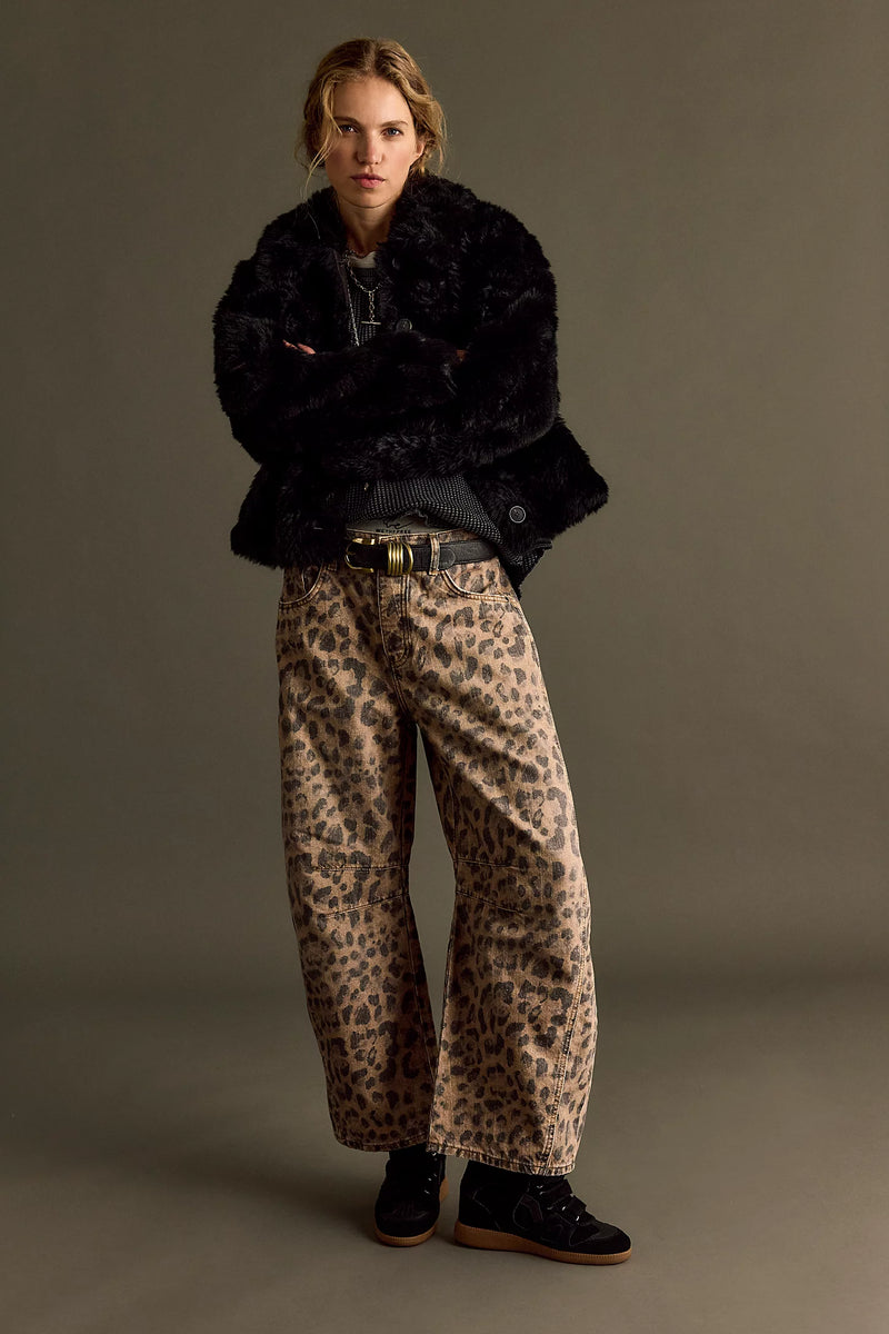 Good Luck Printed Barrel Jeans - Leo/Brown Sugar Combo