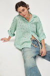 Mae Washed Eyelet Shirt - Faded Green