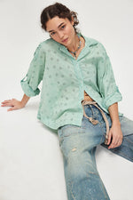 Mae Washed Eyelet Shirt - Faded Green