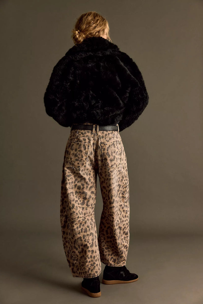 Good Luck Printed Barrel Jeans - Leo/Brown Sugar Combo