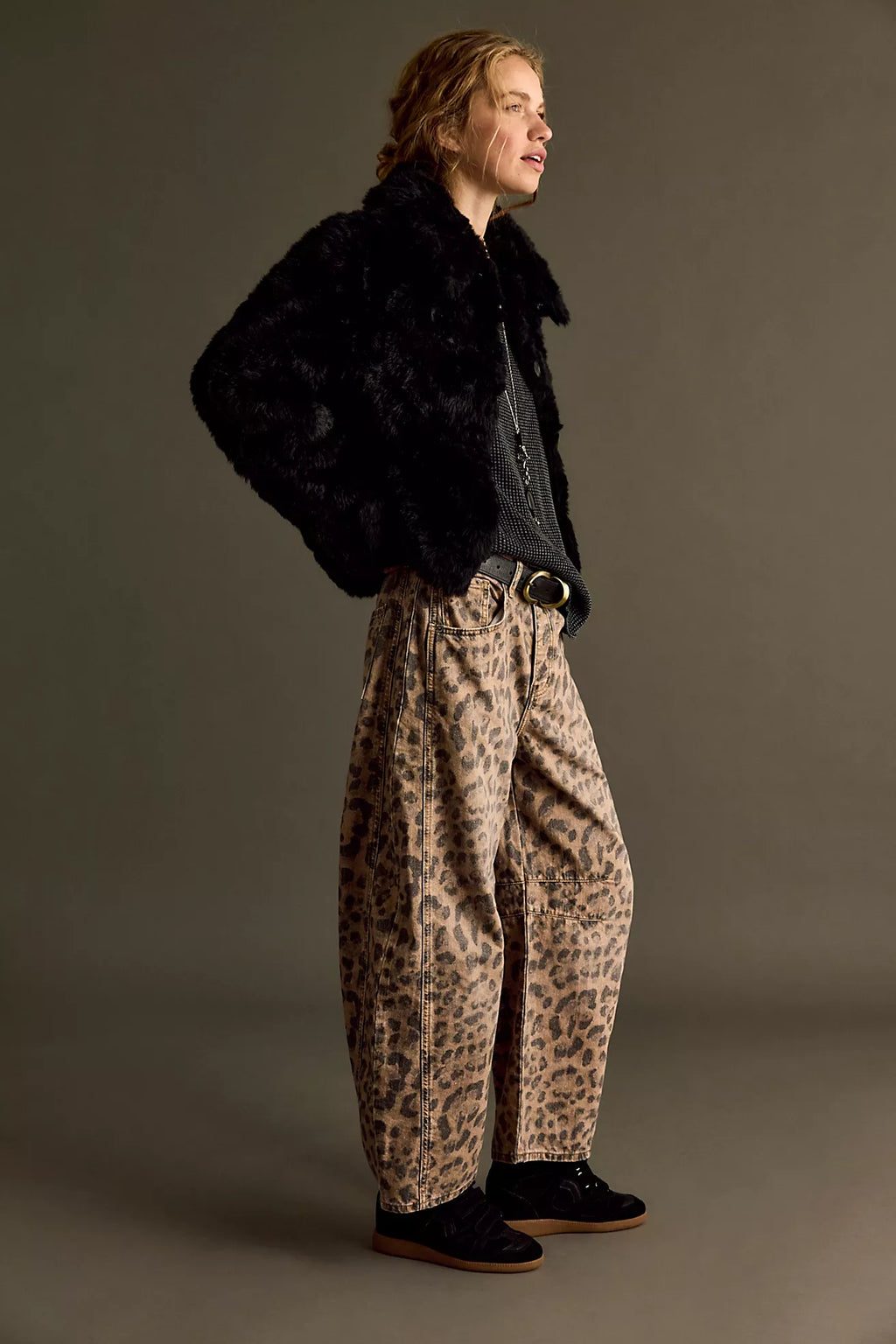 Good Luck Printed Barrel Jeans - Leo/Brown Sugar Combo