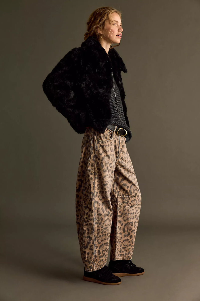 Good Luck Printed Barrel Jeans - Leo/Brown Sugar Combo