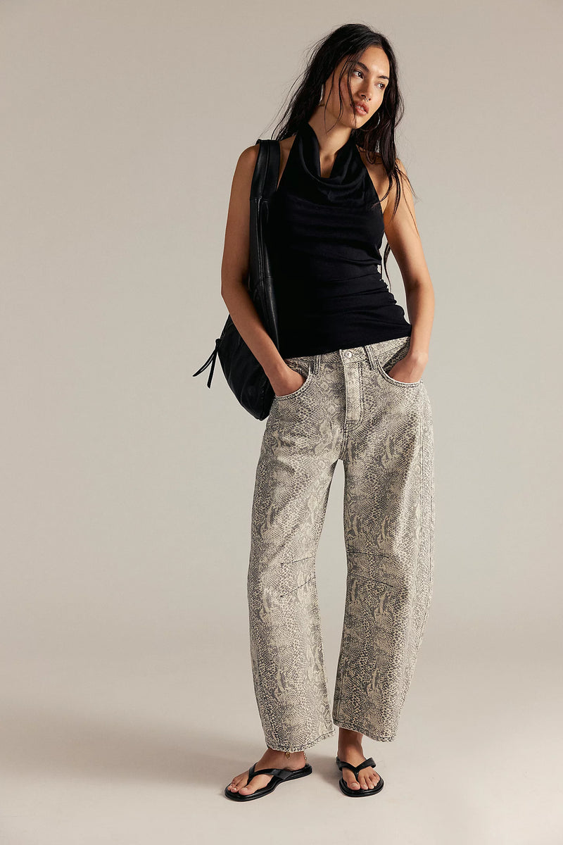Good Luck Printed Barrel Jeans - Snake Combo