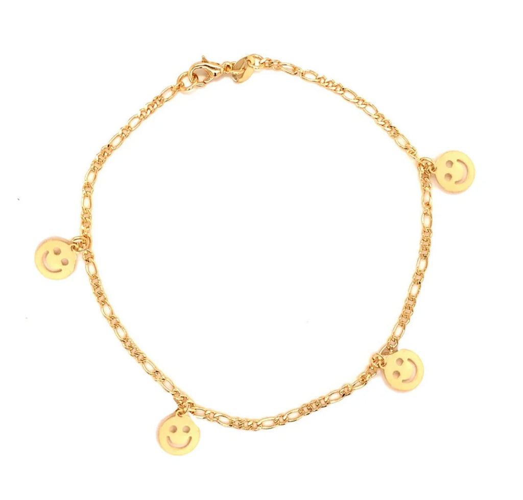 Happy Face Dangling Anklet - 18kGF