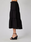 Frayed Linen Tiered Skirt - Black