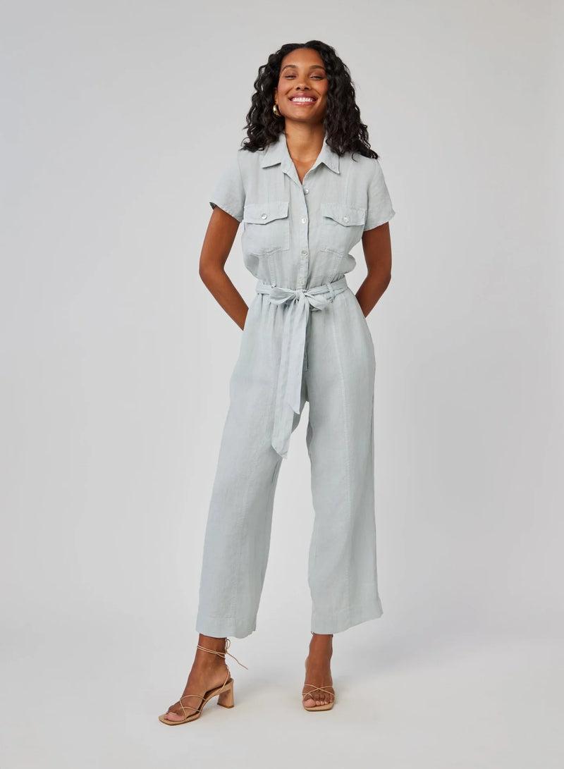 Linen Seamed Jumpsuit - Muted Sage