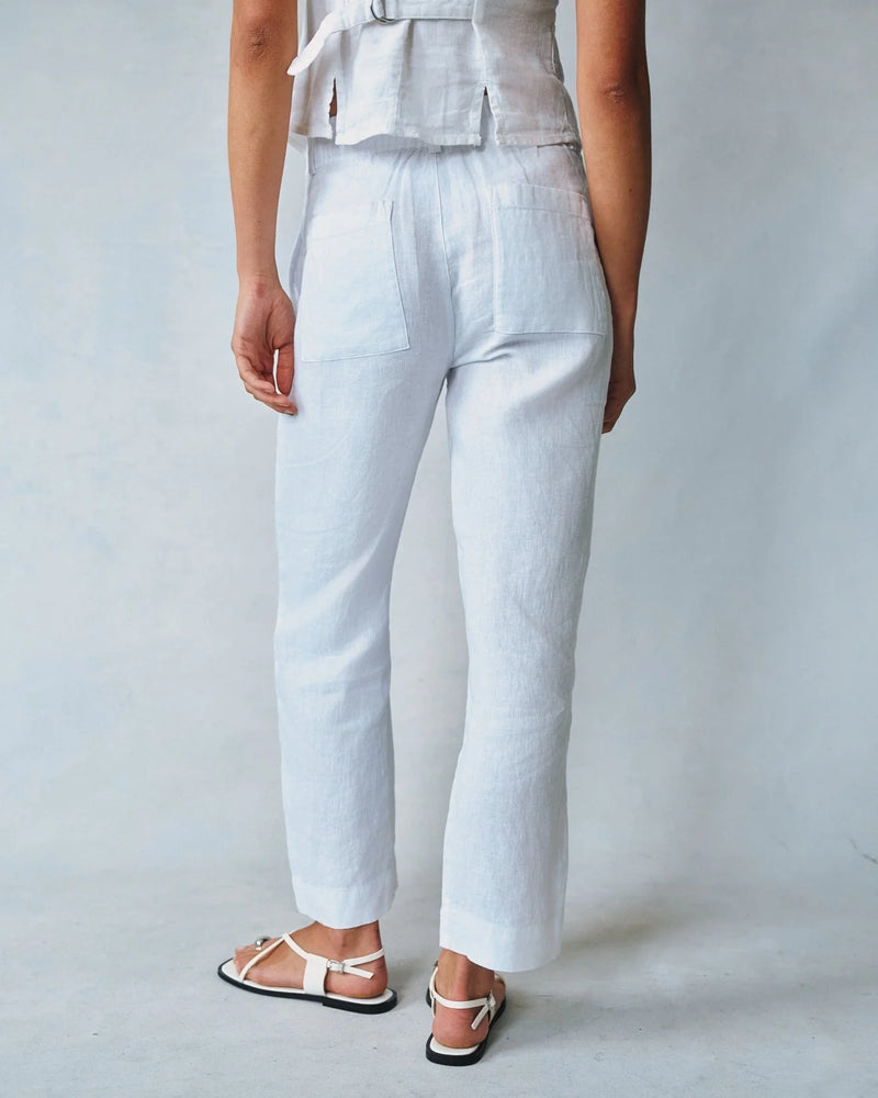 Luxe Linen Pleated Wide Leg Ankle Pant - White