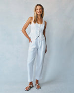 Luxe Linen Pleated Wide Leg Ankle Pant - White