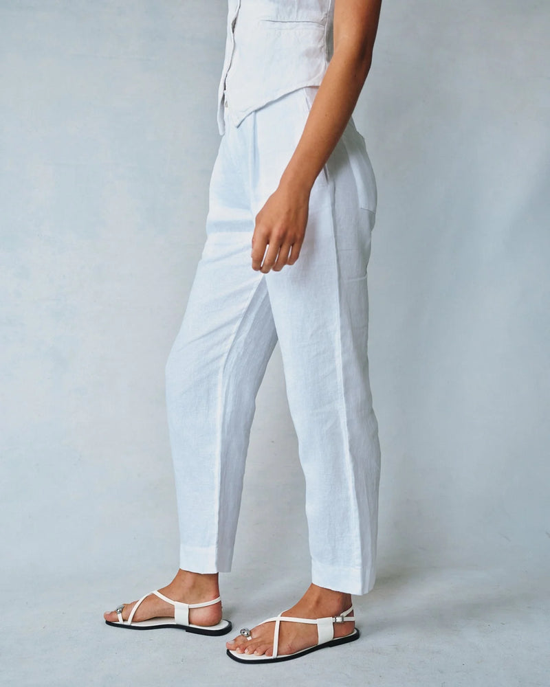 Luxe Linen Pleated Wide Leg Ankle Pant - White