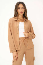 Nydia Snap Front Collared Jacket - Root Beer