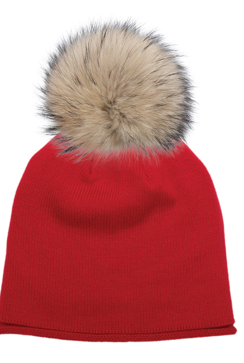 Glossy Hat - Ski Patrol Red / Raccoon Natural L Pom