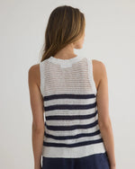 Sleeveless Crew Neck Top - Navy & White Stripe