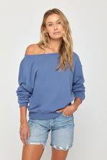 La Vida Off Shoulder Sweatshirt - Pacific Blue