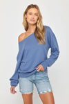 La Vida Off Shoulder Sweatshirt - Pacific Blue